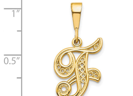 14K Yellow Gold Polished Script Filigree Initial Letter Pendant Necklace (Style C569F)
