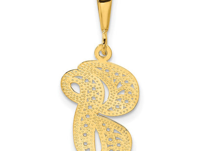 14K Yellow Gold Polished Script Filigree Initial Letter Pendant Necklace (Style C569G)