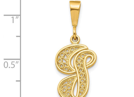 14K Yellow Gold Polished Script Filigree Initial Letter Pendant Necklace (Style C569G)