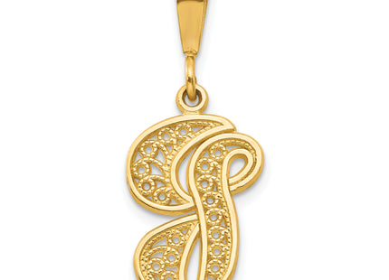 14KY Polished Script Filigree Letter Initial Pendant
