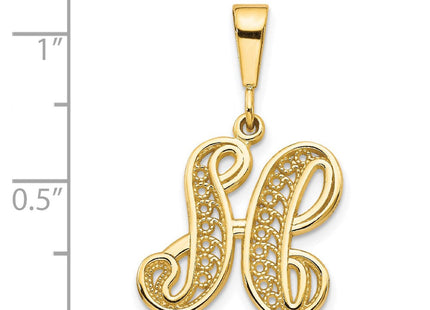 14K Yellow Gold Polished Script Filigree Initial Letter Pendant Necklace (Style C569H)