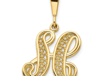 14K Yellow Gold Polished Script Filigree Initial Letter Pendant Necklace (Style C569H)