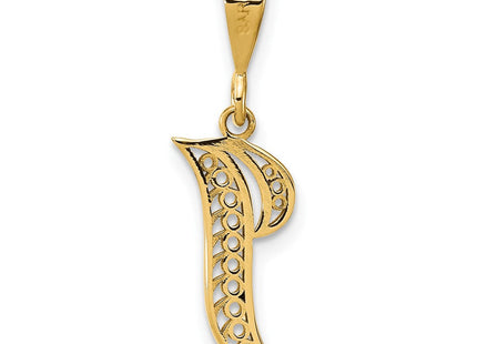 14K Yellow Gold Polished Script Filigree Initial Letter Pendant Necklace (Style C569I)