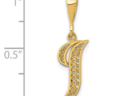 14K Yellow Gold Polished Script Filigree Initial Letter Pendant Necklace (Style C569I)