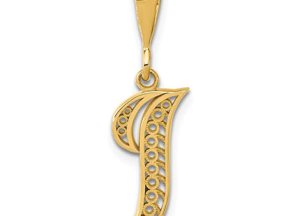 14K Yellow Gold Polished Script Filigree Initial Letter Pendant Necklace (Style C569I)