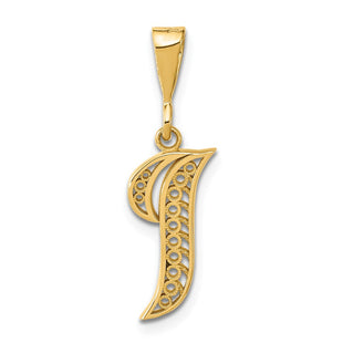 14K Yellow Gold Polished Script Filigree Initial Letter Pendant Necklace (Style C569I)