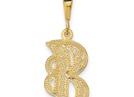 14K Yellow Gold Polished Script Filigree Initial Letter Pendant Necklace (Style C569J)