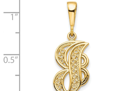 14K Yellow Gold Polished Script Filigree Initial Letter Pendant Necklace (Style C569J)