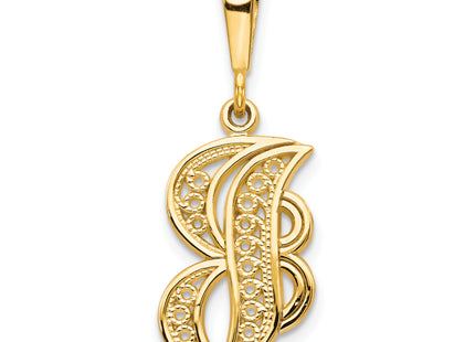 14KY Polished Script Filigree Letter Initial Pendant
