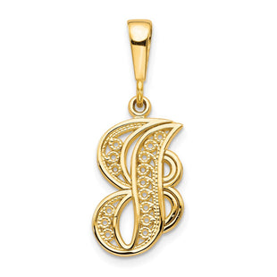 14K Yellow Gold Polished Script Filigree Initial Letter Pendant Necklace (Style C569J)