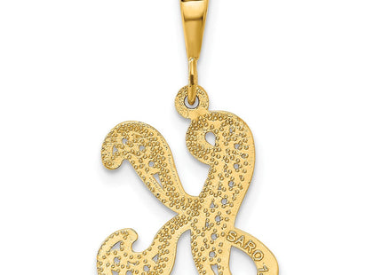 14K Yellow Gold Polished Script Filigree Initial Letter Pendant Necklace (Style C569K)