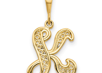 14KY Polished Script Filigree Letter Initial Pendant