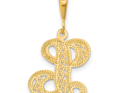 14K Yellow Gold Polished Script Filigree Initial Letter Pendant Necklace (Style C569L)