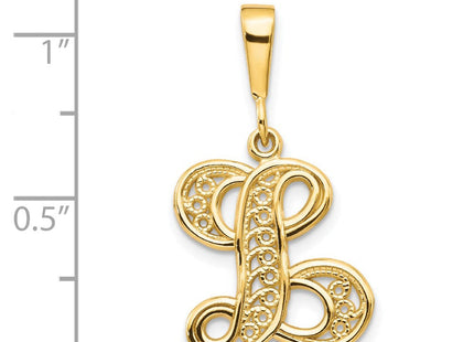 14K Yellow Gold Polished Script Filigree Letter Q Initial Pendant