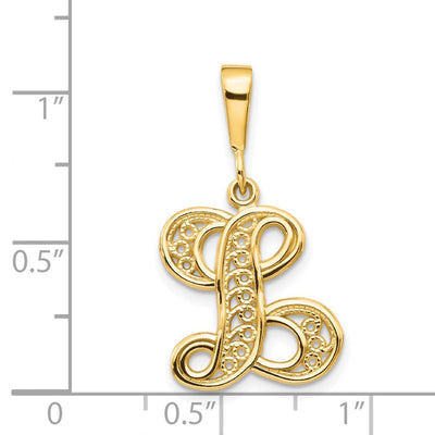 14K Yellow Gold Polished Script Filigree Letter Q Initial Pendant