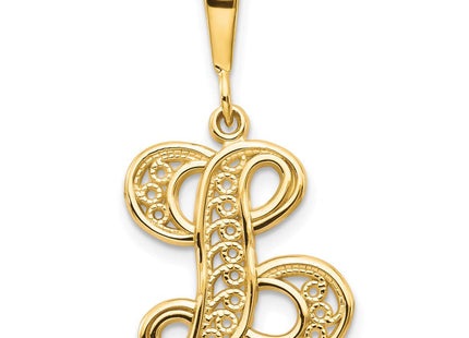 14K Yellow Gold Polished Script Filigree Letter Q Initial Pendant