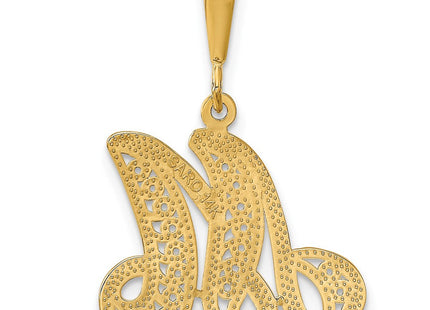 14K Yellow Gold Polished Script Filigree Initial Letter Pendant Necklace (Style C569M)