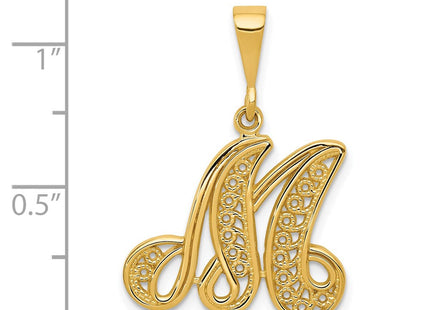14K Yellow Gold Polished Script Filigree Initial Letter Pendant Necklace (Style C569M)