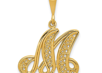 14K Yellow Gold Polished Script Filigree Initial Letter Pendant Necklace (Style C569M)