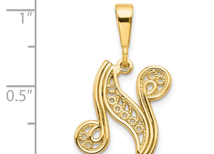 14K Yellow Gold Polished Script Filigree Initial Letter Pendant Necklace (Style C569N)