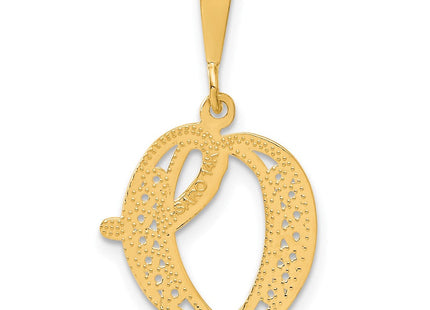 14K Yellow Gold Polished Script Filigree Initial Letter Pendant Necklace (Style C569O)