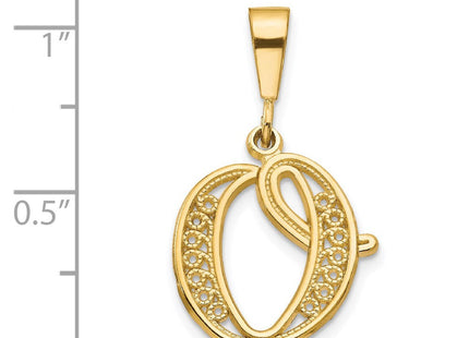14K Yellow Gold Polished Script Filigree Initial Letter Pendant Necklace (Style C569O)