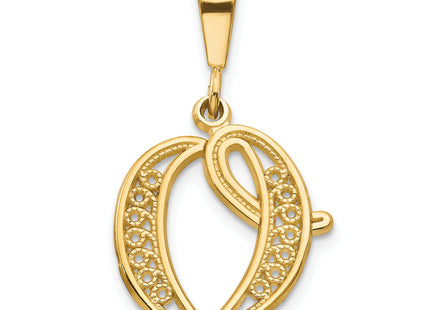 14KY Polished Script Filigree Letter Initial Pendant