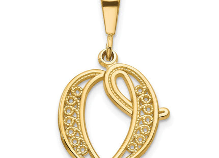 14K Yellow Gold Polished Script Filigree Initial Letter Pendant Necklace (Style C569O)