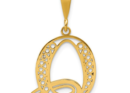 14K Yellow Gold Polished Script Filigree Letter Q Initial Pendant