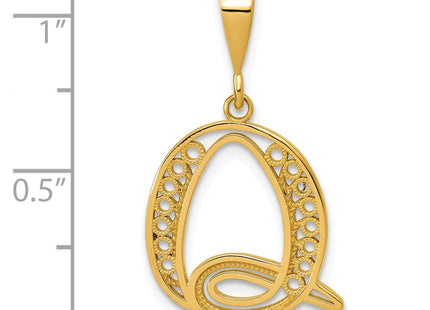 14K Yellow Gold Polished Script Filigree Letter Q Initial Pendant