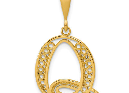 14K Yellow Gold Polished Script Filigree Letter Q Initial Pendant