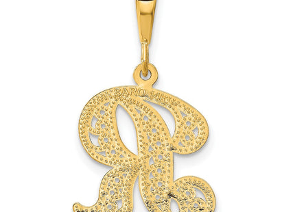 14K Yellow Gold Polished Script Filigree Initial Letter Pendant Necklace (Style C569R)