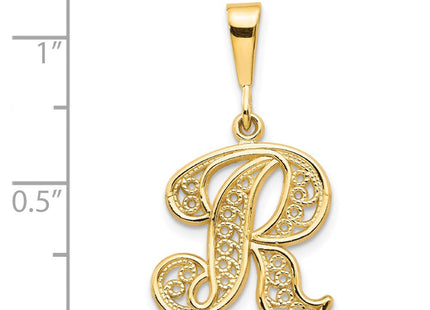 14K Yellow Gold Polished Script Filigree Initial Letter Pendant Necklace (Style C569R)