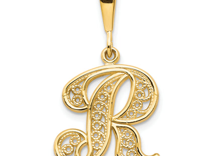 14KY Polished Script Filigree Letter Initial Pendant