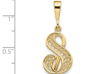 14K Yellow Gold Polished Script Filigree Initial Letter Pendant Necklace (Style C569S)