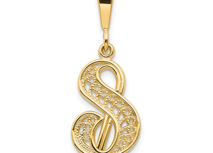 14KY Polished Script Filigree Letter Initial Pendant