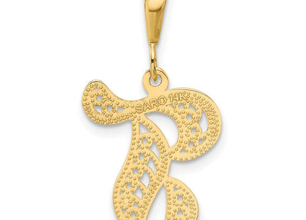 14K Yellow Gold Polished Script Filigree Initial Letter Pendant Necklace (Style C569T)