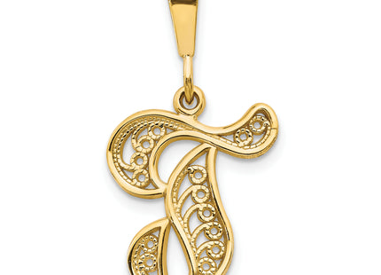 14KY Polished Script Filigree Letter Initial Pendant