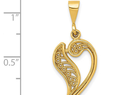 14K Yellow Gold Polished Script Filigree Initial Letter Pendant Necklace (Style C569V)