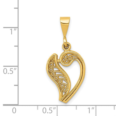 14K Yellow Gold Polished Script Filigree Initial Letter Pendant Necklace