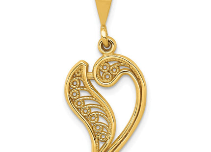 14K Yellow Gold Polished Script Filigree Initial Letter Pendant Necklace (Style C569V)