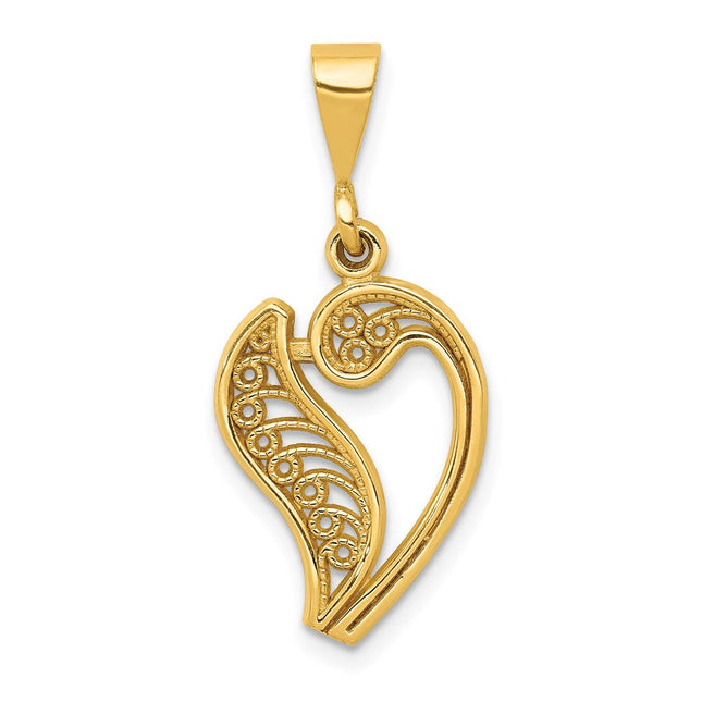 14K Yellow Gold Polished Script Filigree Initial Letter Pendant Necklace