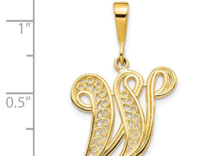 14K Yellow Gold Polished Script Filigree Initial Letter Pendant Necklace (Style C569W)