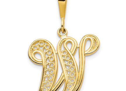 14K Yellow Gold Polished Script Filigree Initial Letter Pendant Necklace (Style C569W)