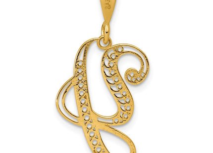14K Yellow Gold Polished Script Filigree Initial Letter Pendant Necklace