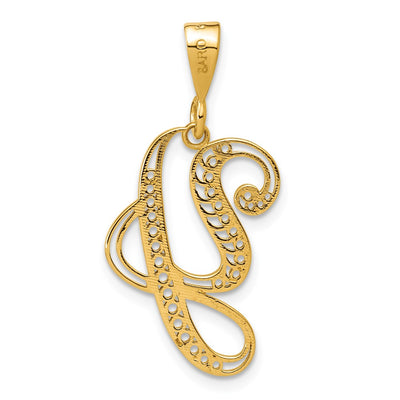 14K Yellow Gold Polished Script Filigree Initial Letter Pendant Necklace