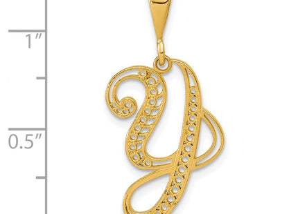 14K Yellow Gold Polished Script Filigree Initial Letter Pendant Necklace