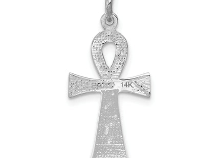 14k White Gold Ankh Cross Pendant, 26 x 12mm