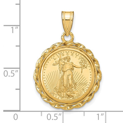 Wideband Distinguished Coin Jewelry 14K Polished Wide Twisted Wire Mounted 1/10oz American Eagle Prong Coin Bezel Pendant