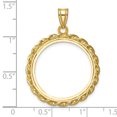 Wideband Distinguished Coin Jewelry 14K Polished Wide Twisted Wire Prong Coin Bezel Pendant, 36.3 x 27.5mm